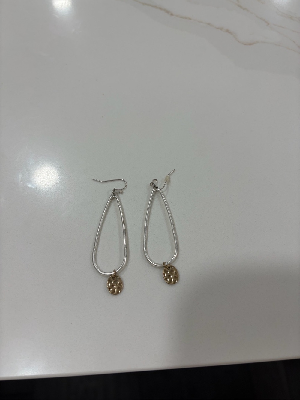 Silver Drop Earrings with Gold Disc Charms
